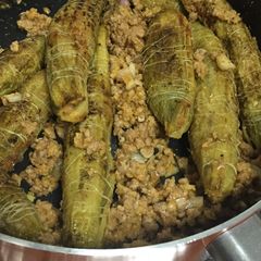 A picture of Qeema karela (stuffed bitter gourd).