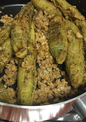 A picture of Qeema karela (stuffed bitter gourd).