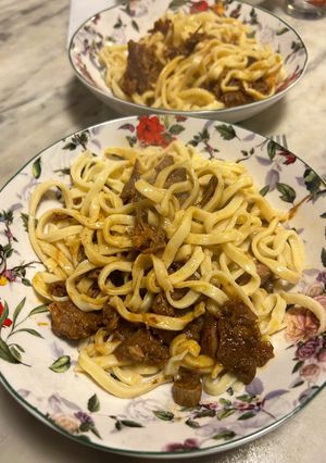 A picture of Tagliatelle alla Chitarra with Pulled Pork Rib Ragù.