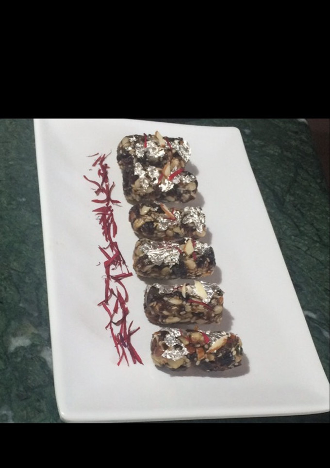 A picture of Dates and nuts rolls.