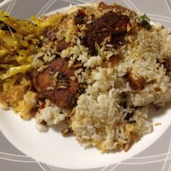 A picture of Thalassery meen biriyani.