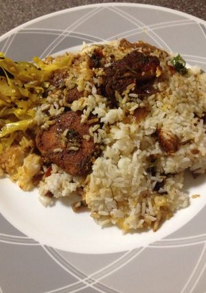 A picture of Thalassery meen biriyani.