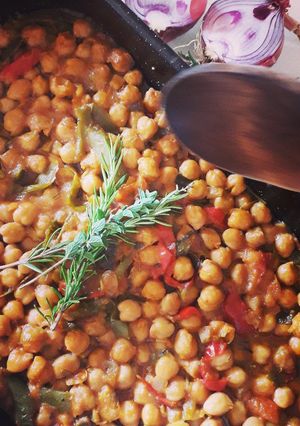 A picture of Baked Chickpeas with Colorful Peppers.