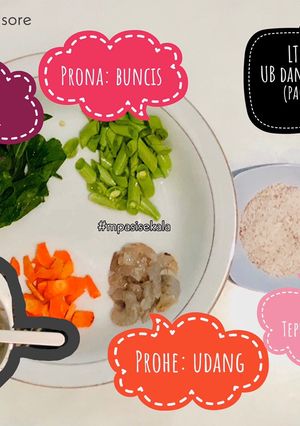 Foto resep Mpasi 6 bulan menu 4 bintang udang wortel bayam buncis tepung beras merah
