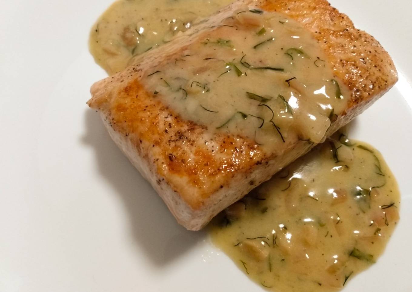 Salmon with apple and herb beurre blanc