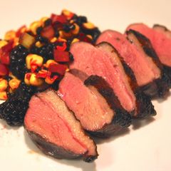 A picture of Duck Breasts with Blackberry-Corn Relish.