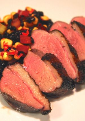 A picture of Duck Breasts with Blackberry-Corn Relish.