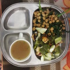 A picture of Chickpeas salad meal and soup.