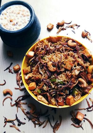 A picture of #tiffin box# shahi veg biryani pulao.
