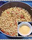 Red veggies pasta with white sauce