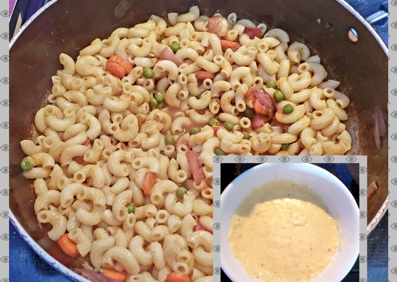 Red veggies pasta with white sauce