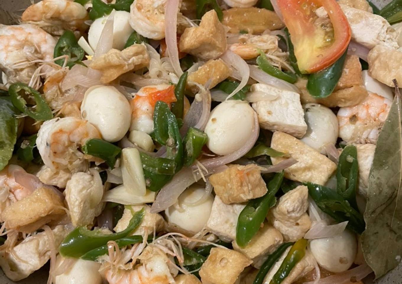 Udang tahu telur puyuh cabe ijo