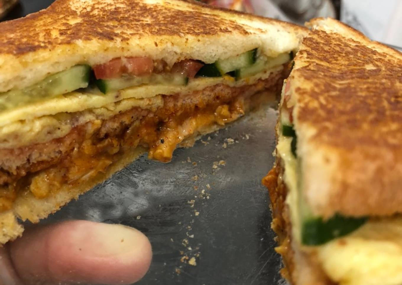 Chicken tikka and egg sandwich