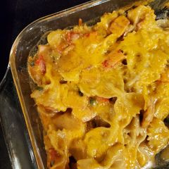 Chili and cheddar bowtie casserole A picture of Chili and cheddar bowtie casserole.