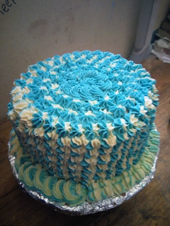 A picture of Multi coloured butter cream design.