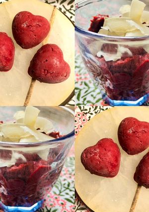 A picture of Chocolate raspberry ‘mousse’ or ‘truffle’ - vegan.