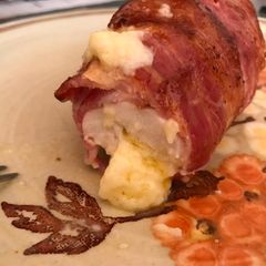 A picture of Keto cheesy chicken bacon wrap.
