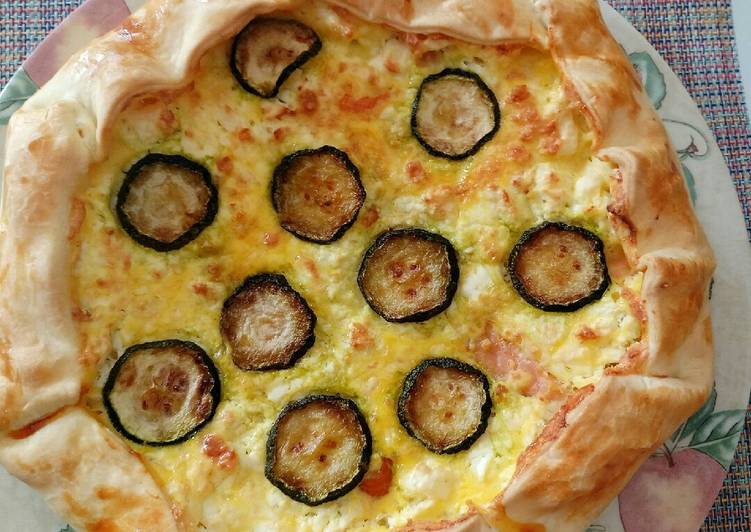 Feta, smoked salmon and courgette pie