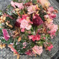 A picture of Broccoli salad in curd dressing.