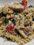 Chicken and mushroom pasta in parmesan sauce