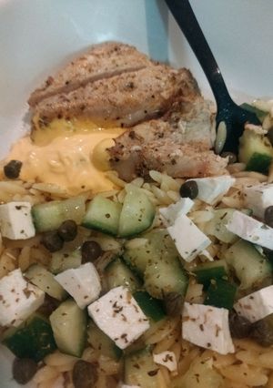A picture of Side Dish - Orzo and Cucumber Salad 🌾🥒.