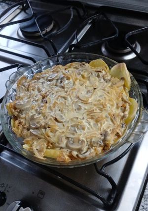 Una foto de Pastel de papa champignones y yogur