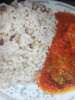 A picture of Rice & beans with beef stew#kano#.