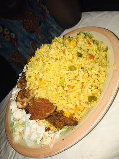 A picture of Title: coconut rice and salad.