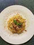 Spaghetti aglio de olio tuna and basil