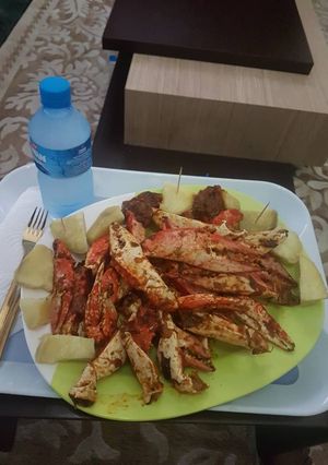 A picture of Seasoned crabs and irish potatoes.