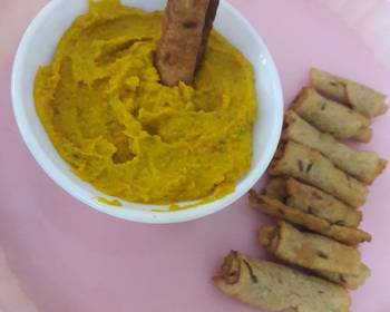 The New Way Making Recipe Carrot dip with crunchy cumin rolls Practical Delicious