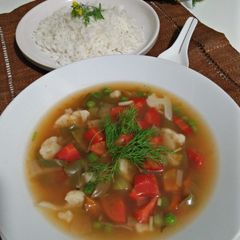 A picture of Vegetables stew with rice.