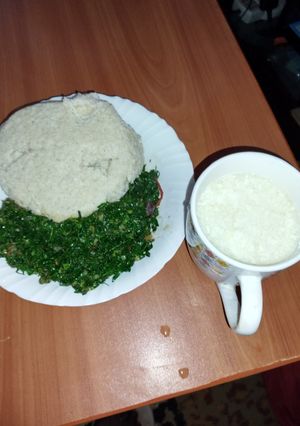 A picture of Ugali greens and mala.