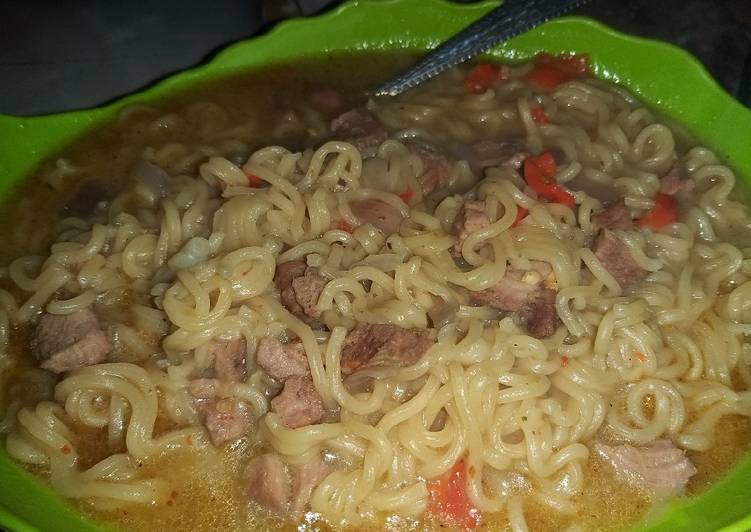 Noodles and beef soup