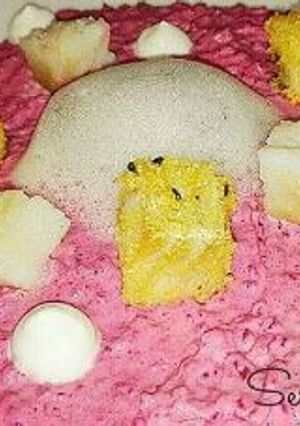 Foto di Crema di riso alla barbabietola e baccalà