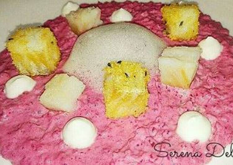 Crema di riso alla barbabietola e baccalà