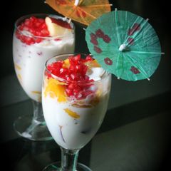 A picture of Fruit Salad with Whipped Cream.
