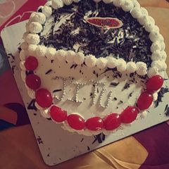 A picture of Black forest cake.