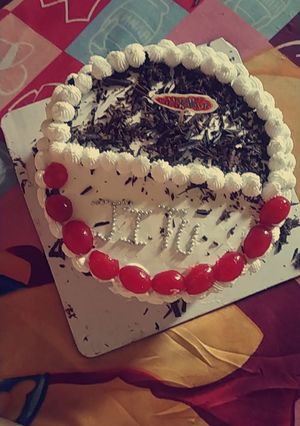 A picture of Black forest cake.