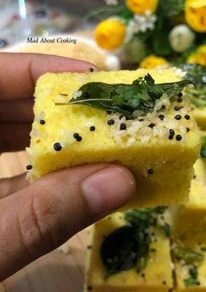 A picture of Yellow Moong Daal Dhokla (Savory Steamed Lentils Cake)– Protein-Rich Breakfast.