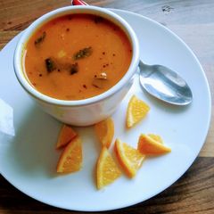A picture of Narangi(citrus orange) Rasam.