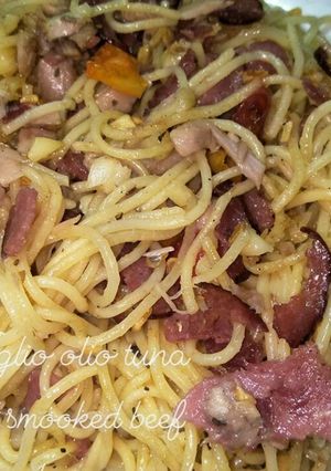 Foto resep Aglio olio tuna and smooked beef 🍝