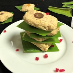A picture of Bhapa Sandesh Paturi (Steamed Sandesh in Banana Leaf).