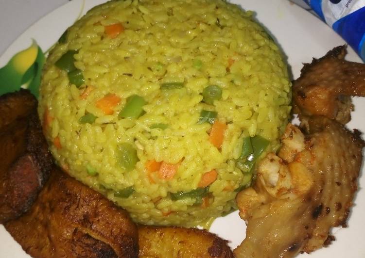 Easiest Way to Prepare Perfect Fried Rice, Fried Plantain with Grilled Turkey