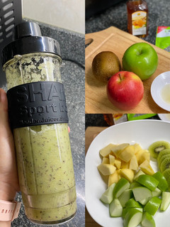 A picture of Apple-kiwi smoothie without yoghurt.
