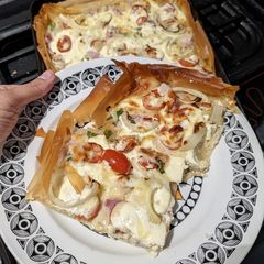 A picture of What's in my fridge - sour cream and filo pastry pie.