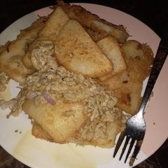 A picture of Fried yam and egg.