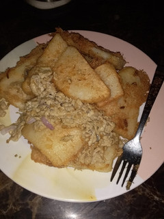 A picture of Fried yam and egg.