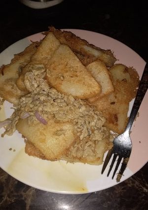 A picture of Fried yam and egg.