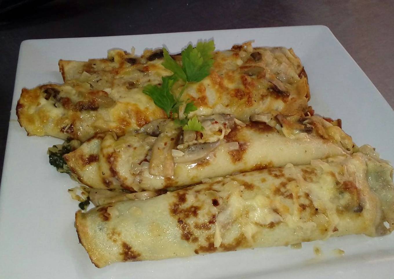 Canelones de ternera y champiñones